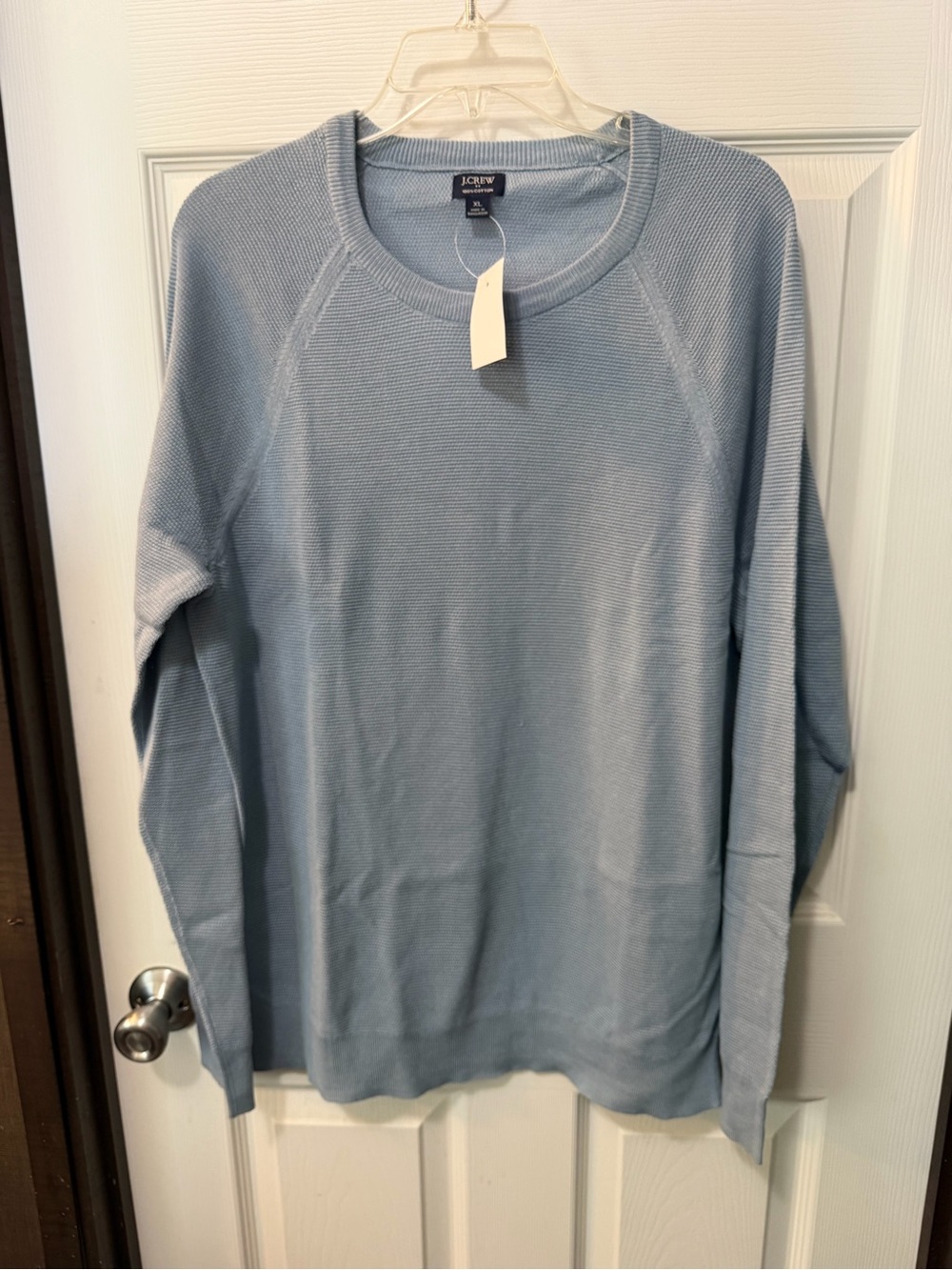 NWT J. Crew Men’s Light Blue Crewneck Cotton Subtle Waffle Knit Sweater Sz XL